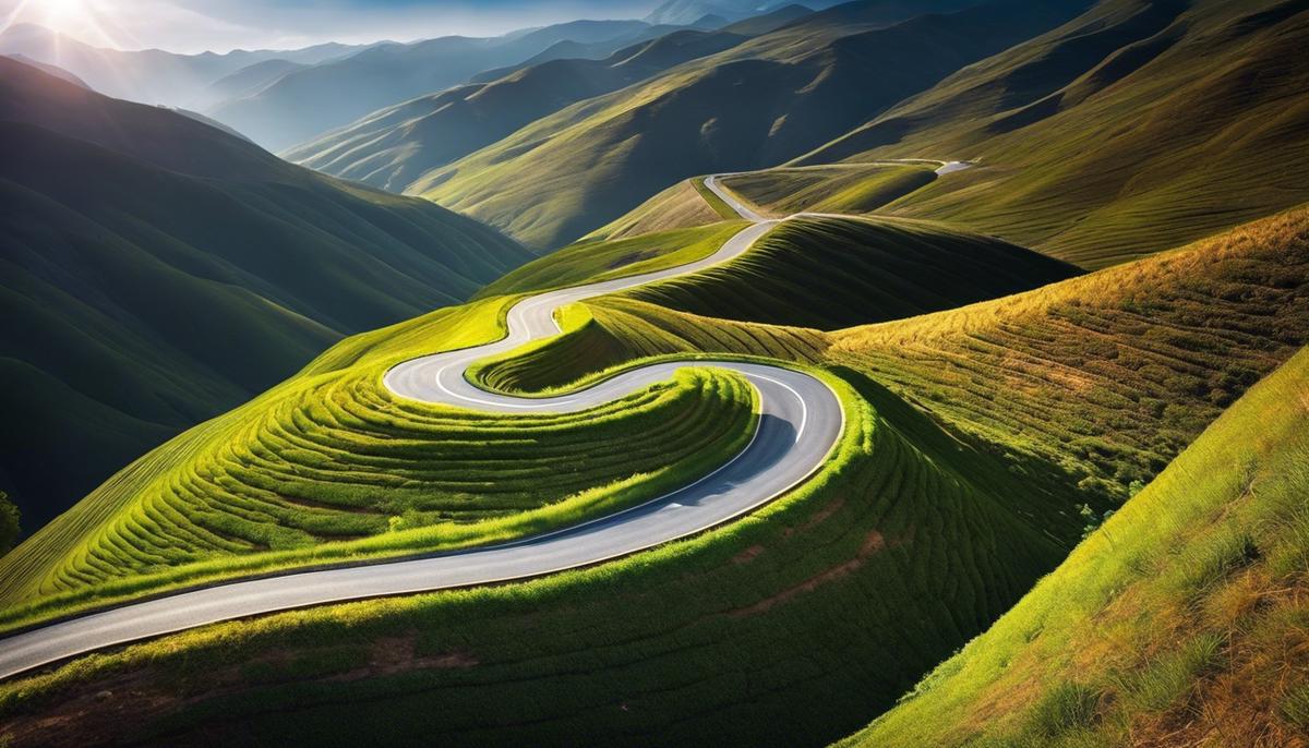 Image of a winding road symbolizing the road to effective leadership and team success, representing different perspectives and challenges along the way